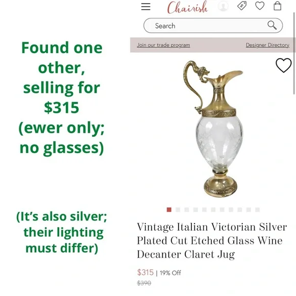 Vintage Italian Silver Plated Crystal Ewer Dragon Victorian Decanter, 12 Glasses - Picture 4 of 15